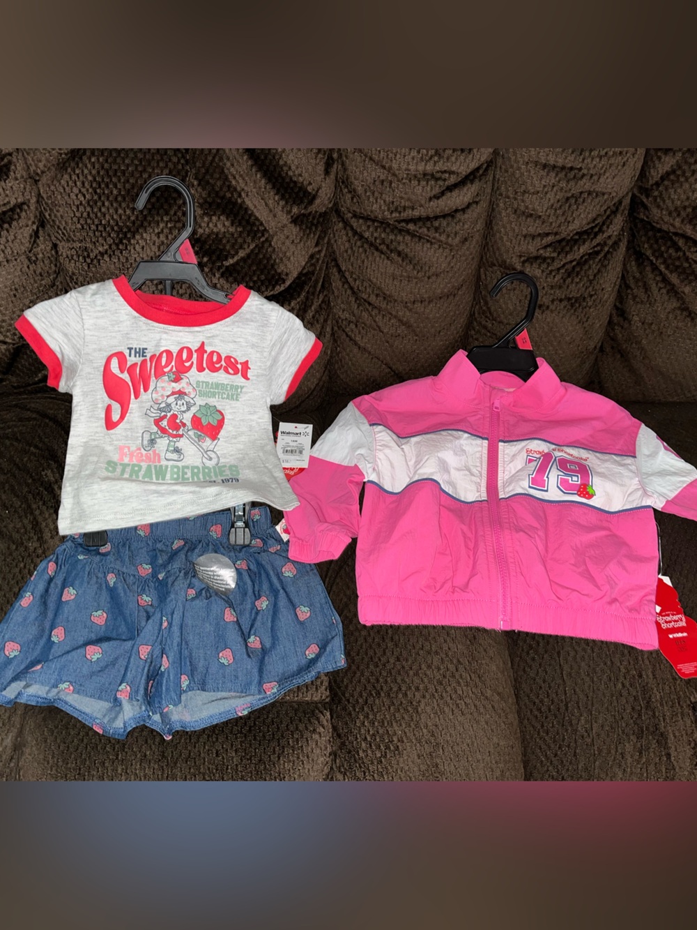 Girls Strawberry Graphic Tee & Shirts  & Pink Windbreaker Set. 18 months and NWT